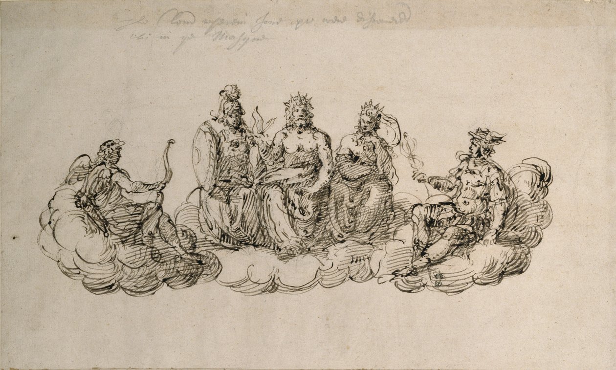 Jove with the Senate of the Gods, c.1622 (caneta e tinta sobre papel) de Inigo Jones