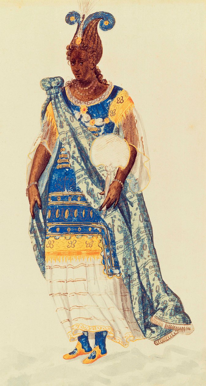 Máscara: uma Filha do Níger, c.1608 (aquarela sobre papel) de Inigo Jones