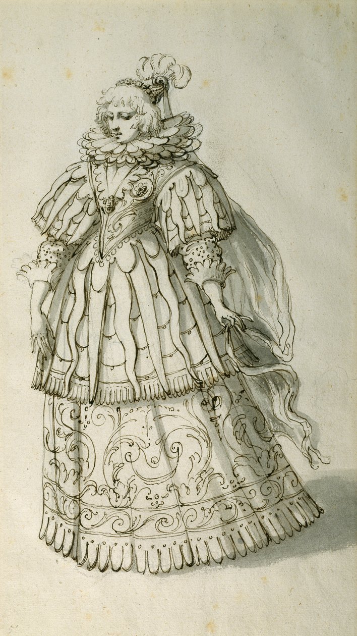 Masquer, c.1638 (caneta e tinta sobre papel) de Inigo Jones