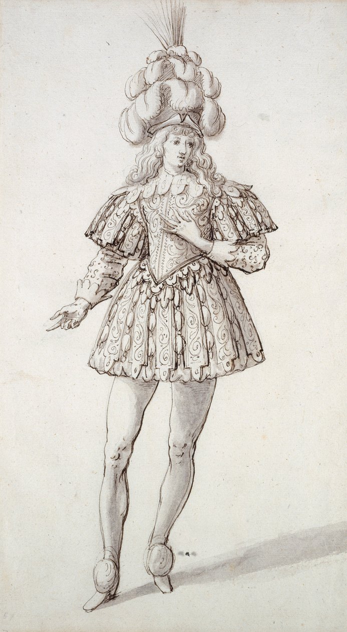 Máscara com penas e pluma (caneta e tinta sobre papel) de Inigo Jones
