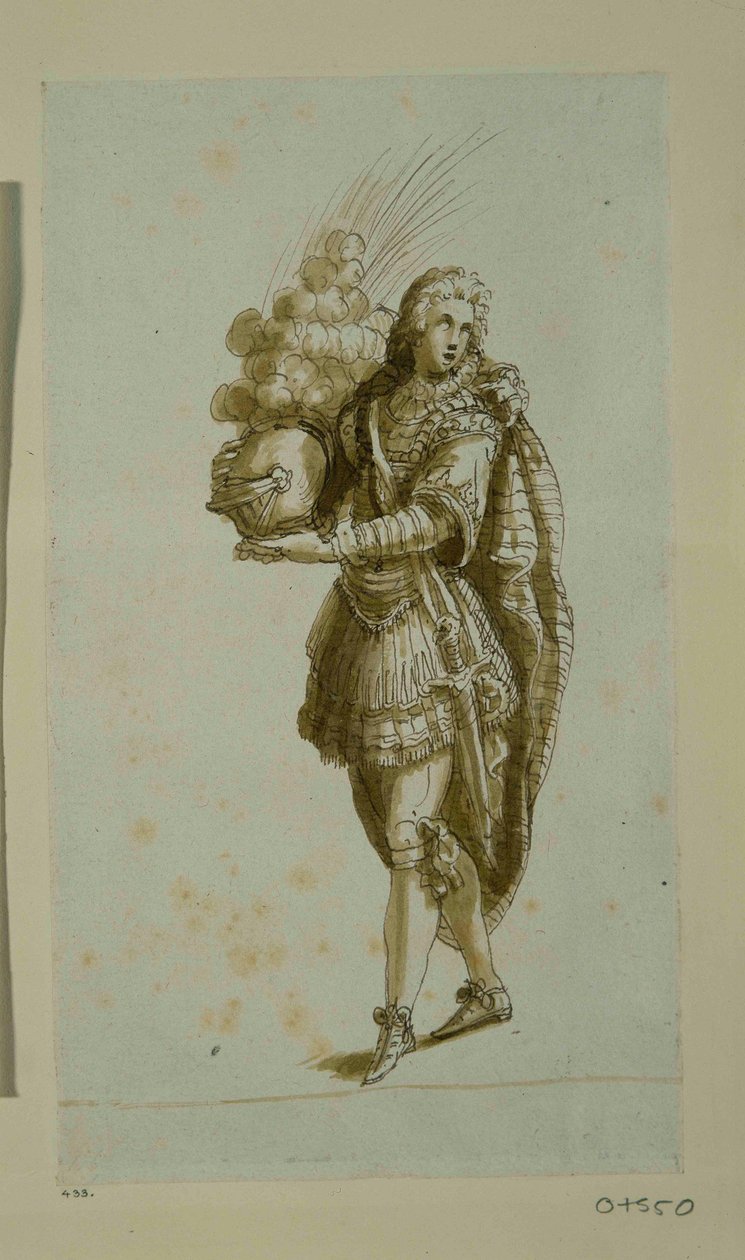 Página com capacete (caneta e tinta sobre papel) de Inigo Jones