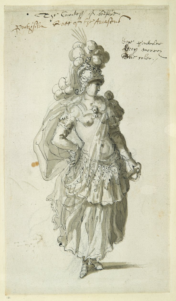 Penthesilea, c.1609 (caneta e tinta sobre papel) de Inigo Jones