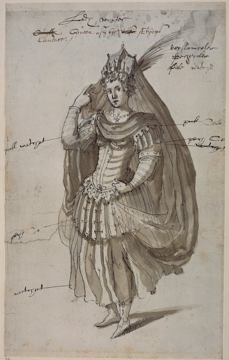 Rainha Candace, c.1609 (caneta e tinta sobre papel) de Inigo Jones