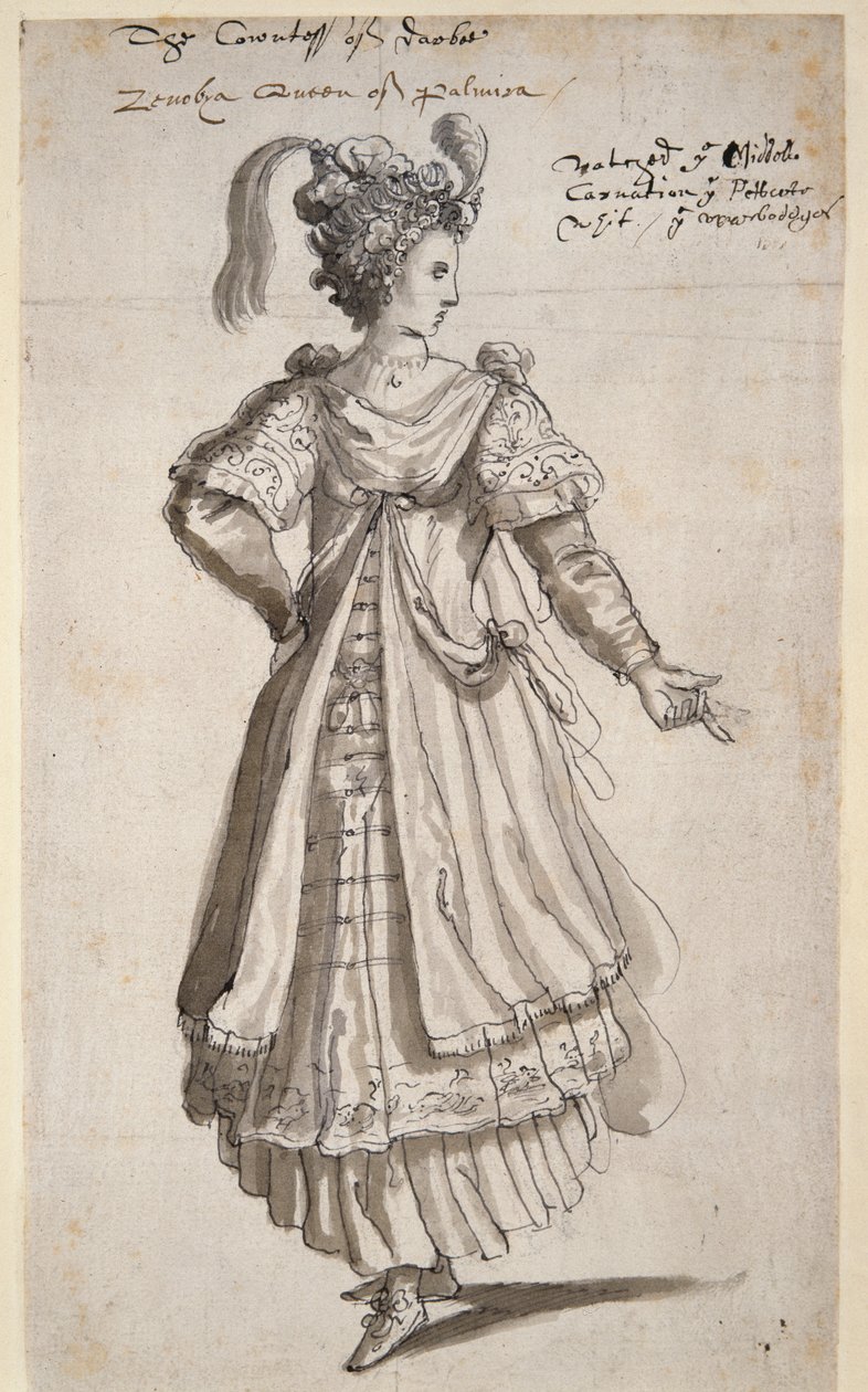 Rainha Zenobia, c.1609 (caneta e tinta sobre papel) de Inigo Jones