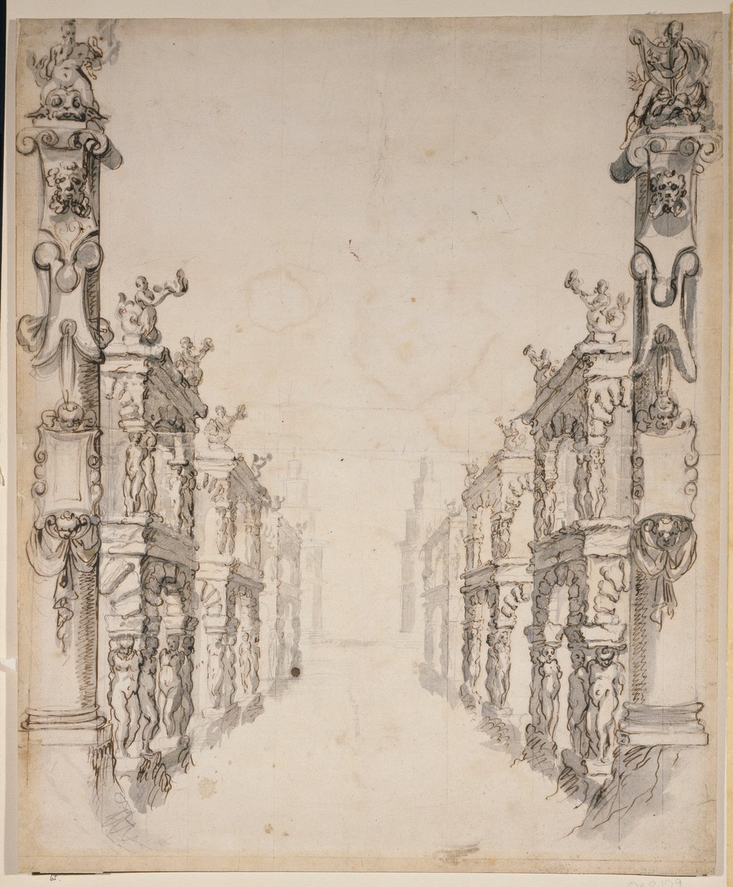 The House of Oceanus (caneta e tinta sobre papel) de Inigo Jones