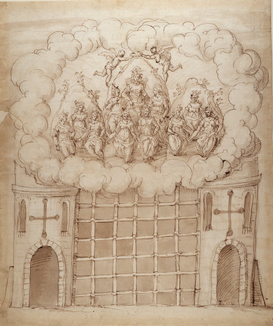 The Release of the Daughters of the Morn, c.1611 (caneta e tinta sobre papel) de Inigo Jones