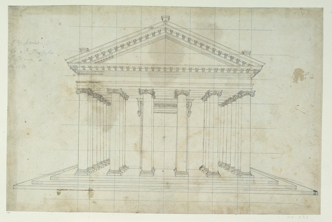 O Segundo Templo de Diana, c.1635 (caneta e tinta sobre papel) de Inigo Jones
