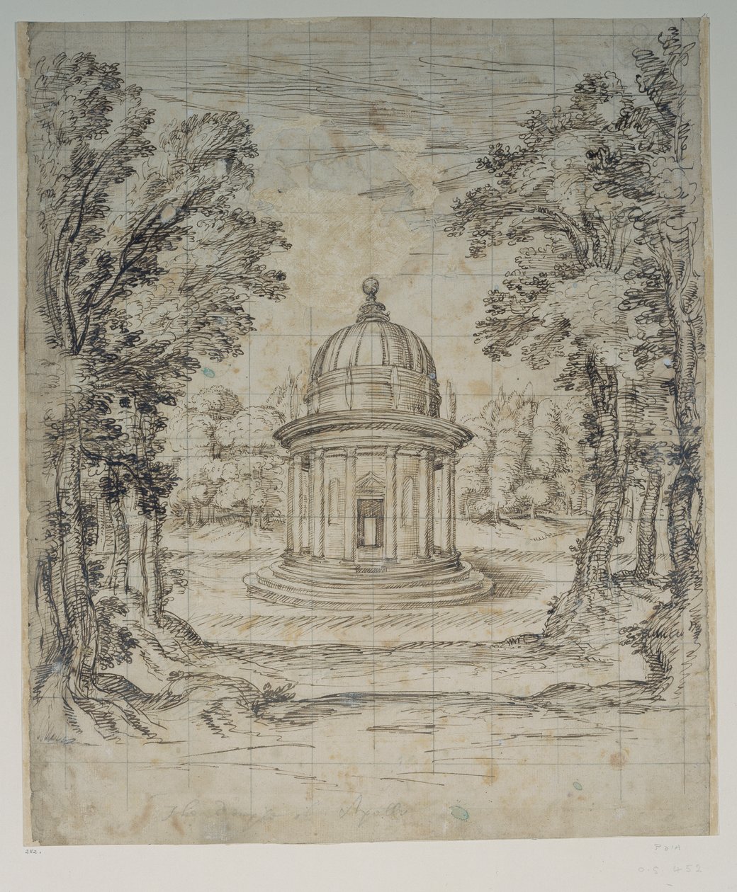 O Templo de Apollo (caneta e tinta sobre papel) de Inigo Jones