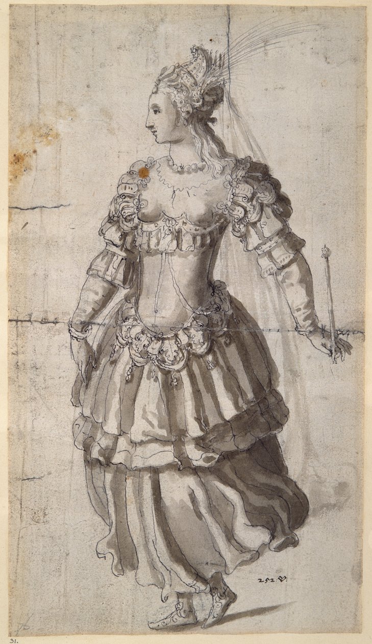 Rainha não identificada (caneta e tinta sobre papel) de Inigo Jones