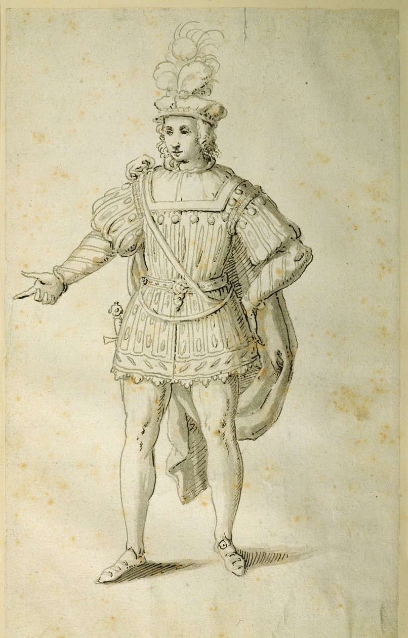 Jovens em traje britânico antigo, c.1611 (caneta e tinta sobre papel) de Inigo Jones