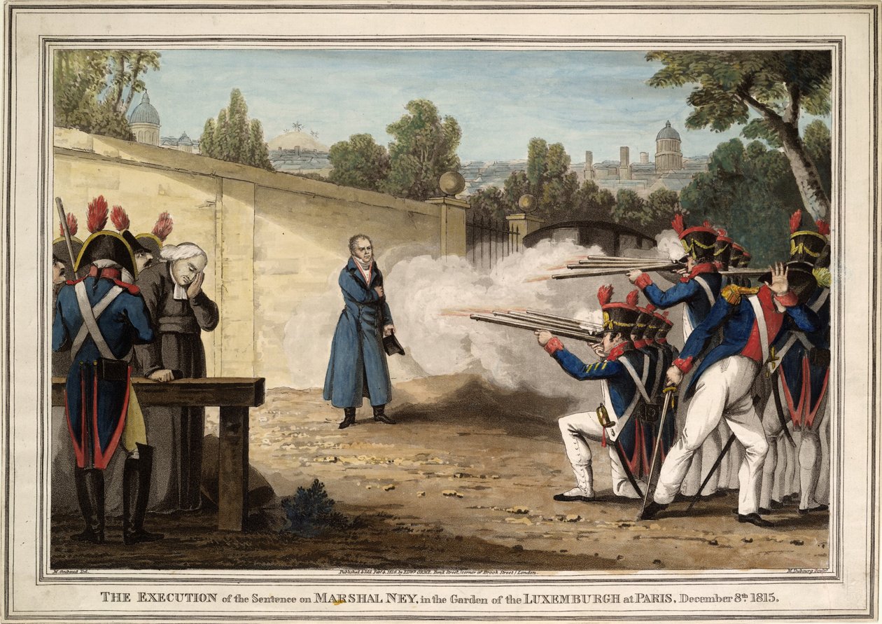 A execução do marechal Michel Ney perto do Jardim de Luxemburgo em 7 de dezembro de 1815, 1816 de Innocent Louis Goubaud