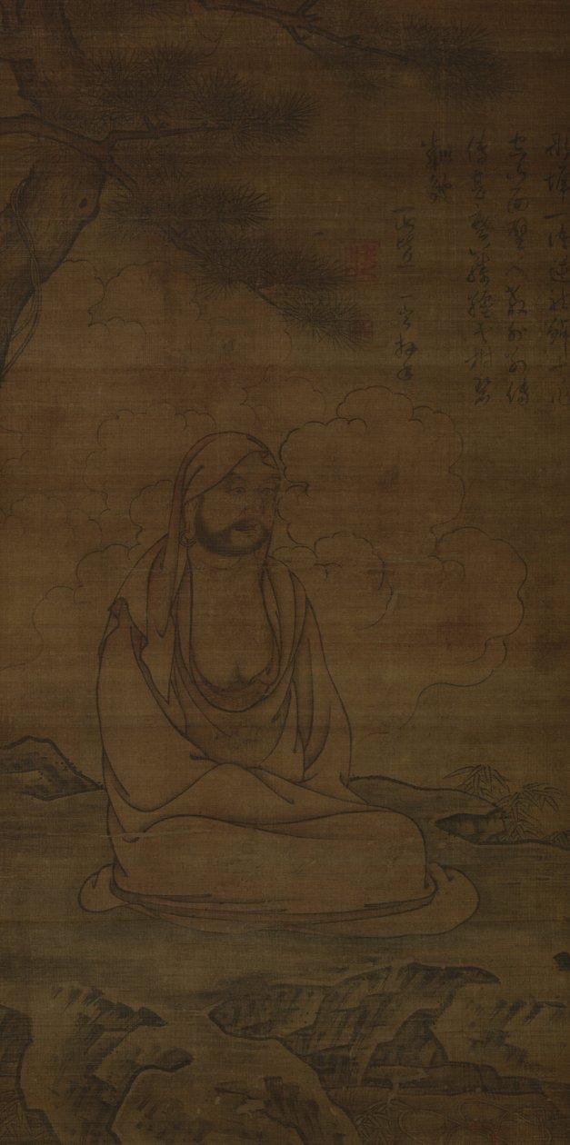 Bodhidharma sob pinheiro de Inscription by Issan Ichinei