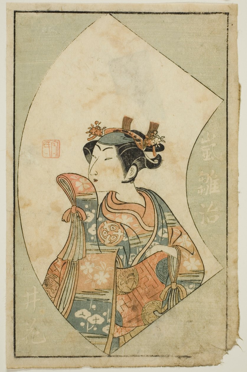 O ator Arashi Hinaji, de "A Picture Book of Stage Fans (Ehon butai ogi)" de Ippitsusai Bunchō