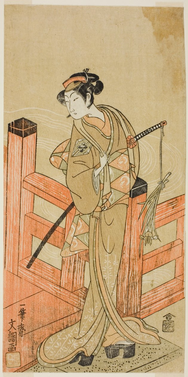 O Ator Nakamura Matsue I como Tsuchiya Umegawa Disfarçado de Lutadora de Sumô Oyodo (?) na Peça Naniwa no Onna-zumo (?), Apresentada no Teatro Nakamura (?) no Sexto Mês, 1770 (?) de Ippitsusai Bunchō
