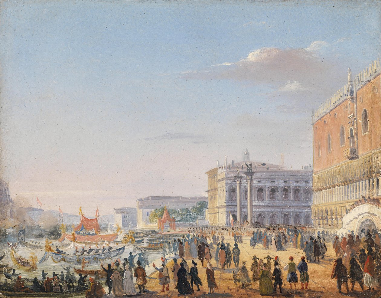 A chegada do Imperador Franz Joseph e da Imperatriz Elisabeth da Áustria em Veneza em 1856 de Ippolito Caffi