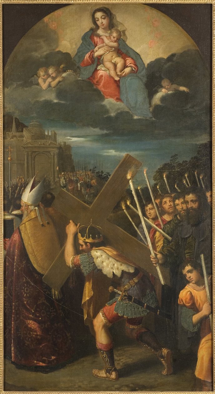 Heraclius I (vers 575-641) rapporte la Vraie Croix a Jerusalem - Imperador Heraclius devolve a verdadeira cruz a Jerusalém, por Scarsellino (Scarsella), Ippolito (1551-1620). Óleo sobre tela. Dimensão : 181x101 cm. Nationalmuseum Estocolmo de Ippolito Scarsella