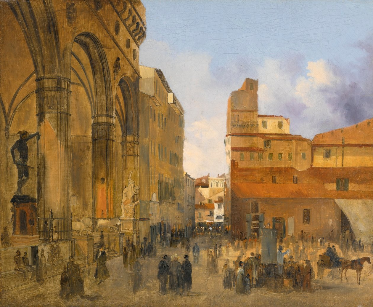 Florença, vista da Piazza della Signoria com a Loggia dei Lanzi à esquerda de Ippolito Caffi