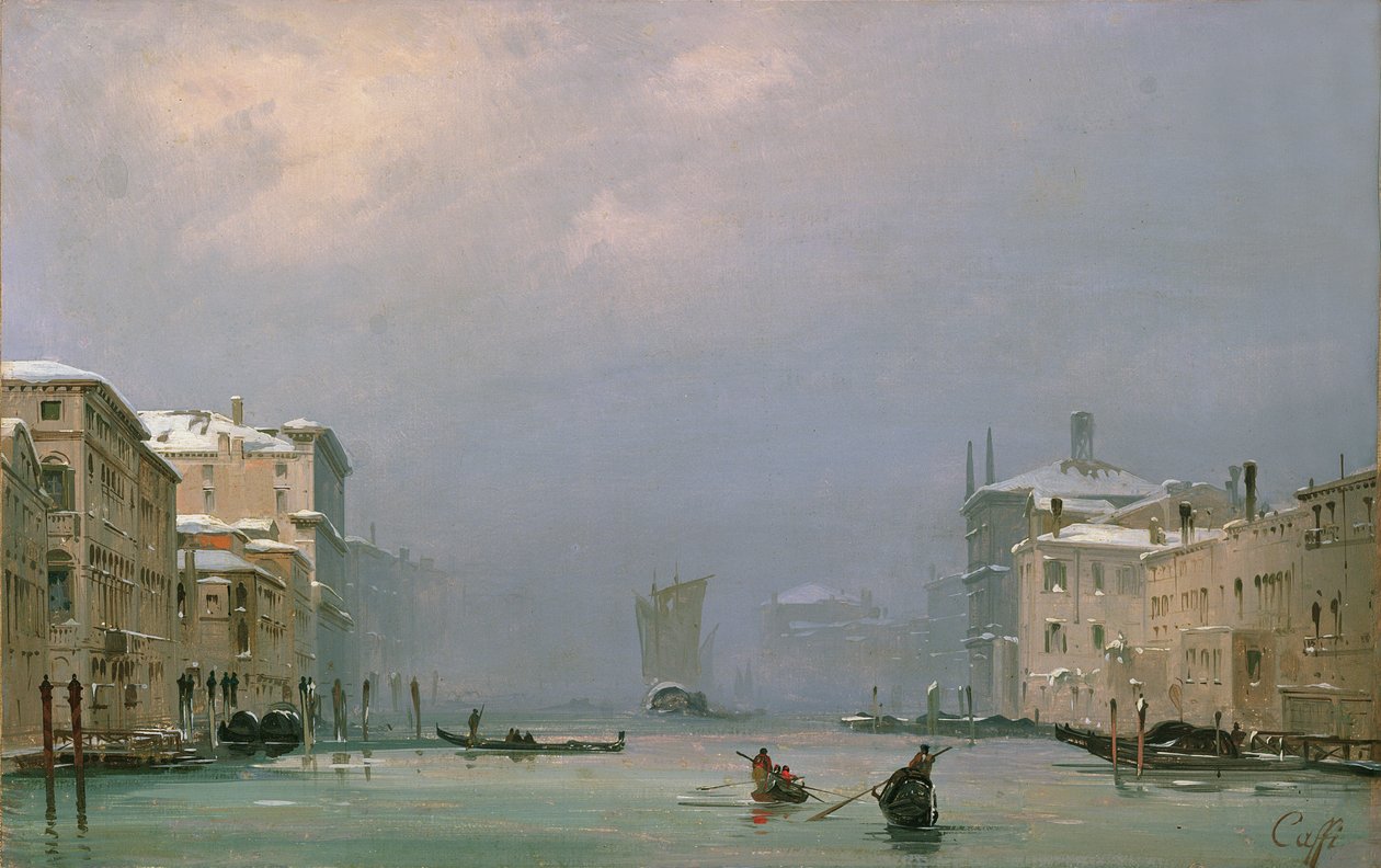 Grande Canal com neve e gelo, 1849 de Ippolito Caffi
