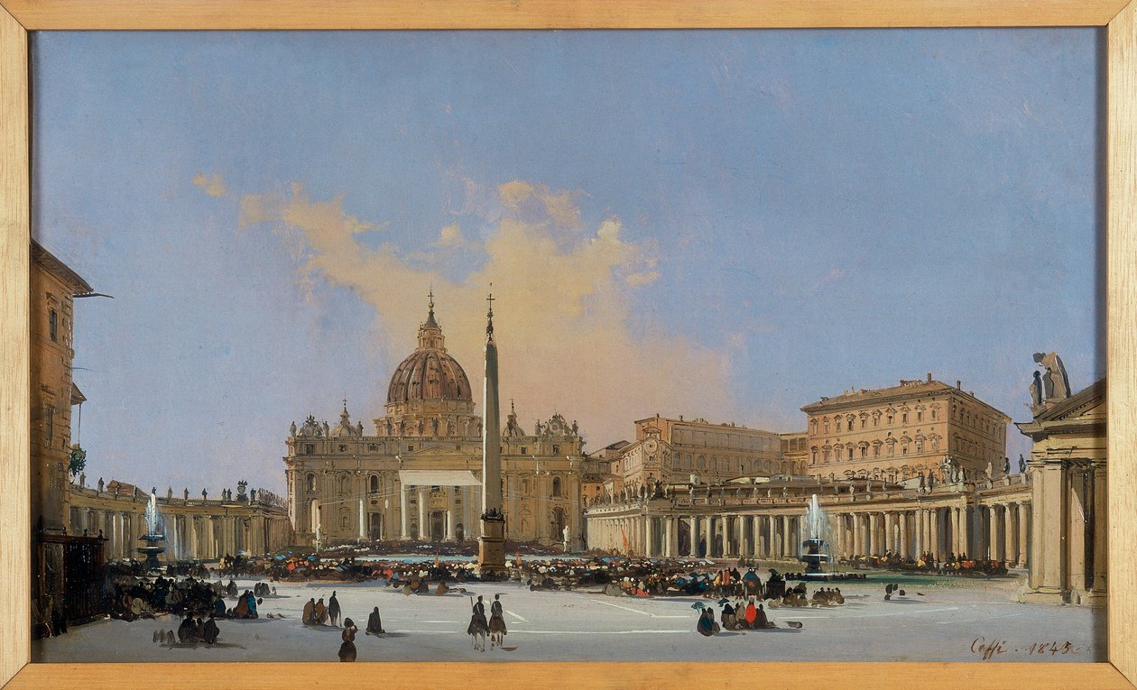 Benção do Papa na Piazza San Pietro de Ippolito Caffi