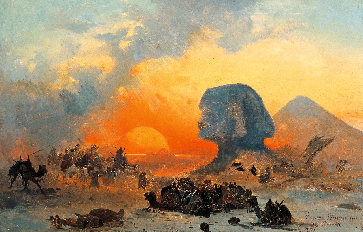 O vento de Simoun no deserto de Ippolito Caffi