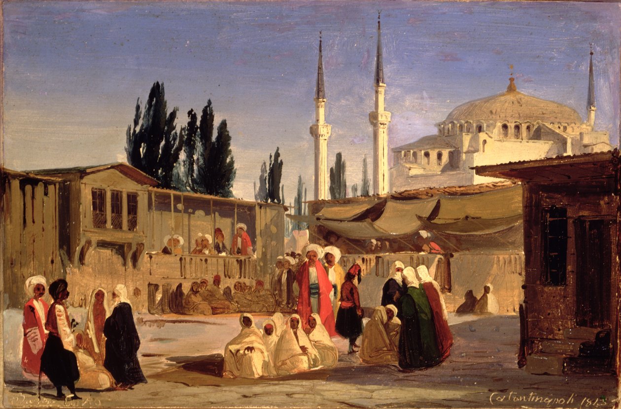 O Bazar dos Escravos, Constantinopla (óleo sobre tela) de Ippolito Caffi