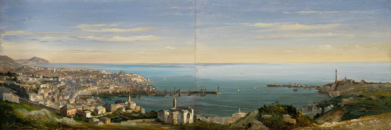 Vista de Gênova com o porto de Ippolito Caffi