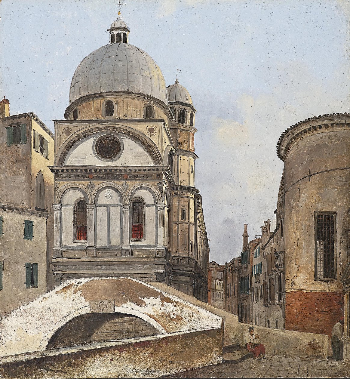Vista para as igrejas Maria dei Miracole e Santa Maria Nova em Veneza de Ippolito Caffi
