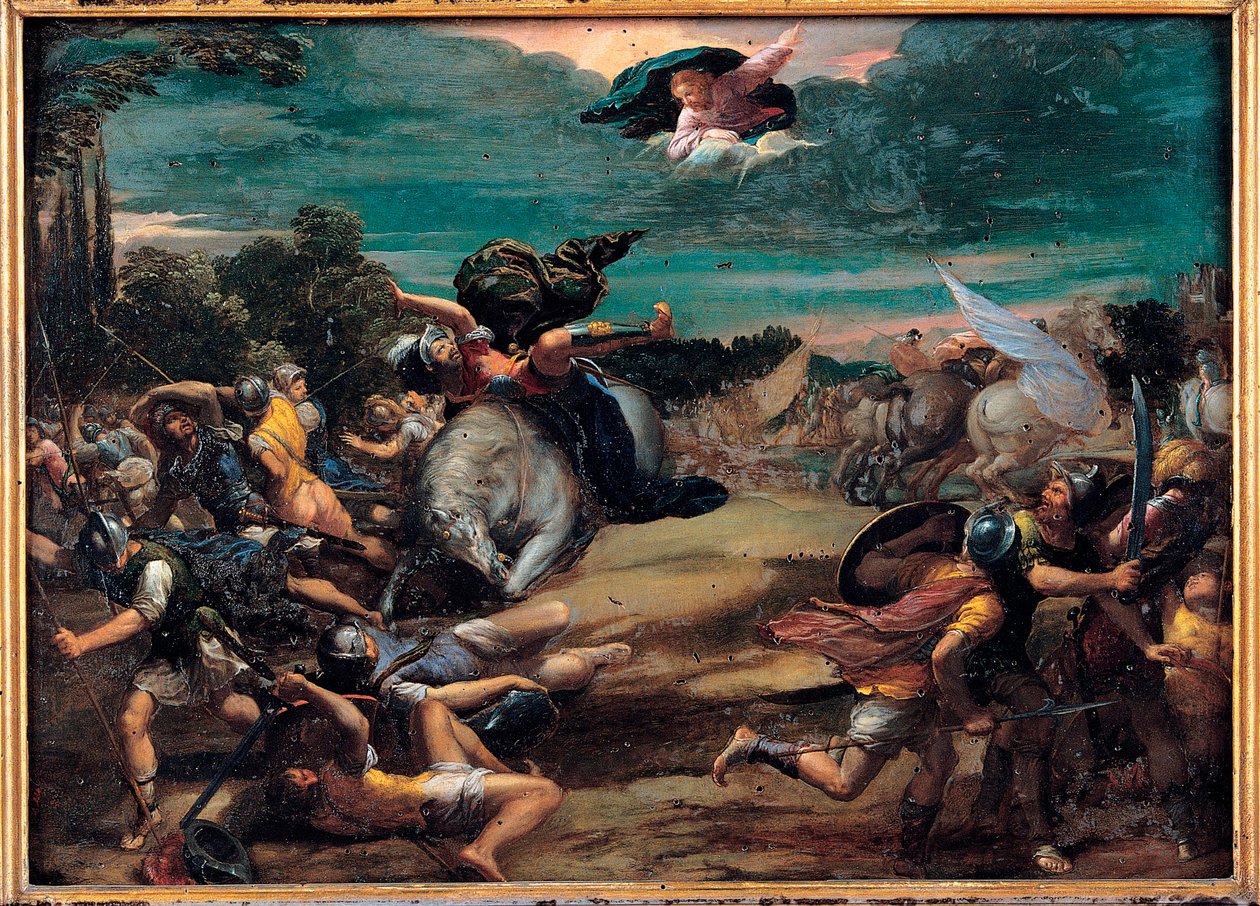 La conversion sur le chemin de Damas (São Paulo) - The Conversion on the Way to Damascus - Pintura de Ippolito Scarsellino (Scarsella) (1551-1620), Óleo sobre madeira 1590-1595 (39x55 cm) - Musei Capitolini, Roma de Ippolito Scarcella