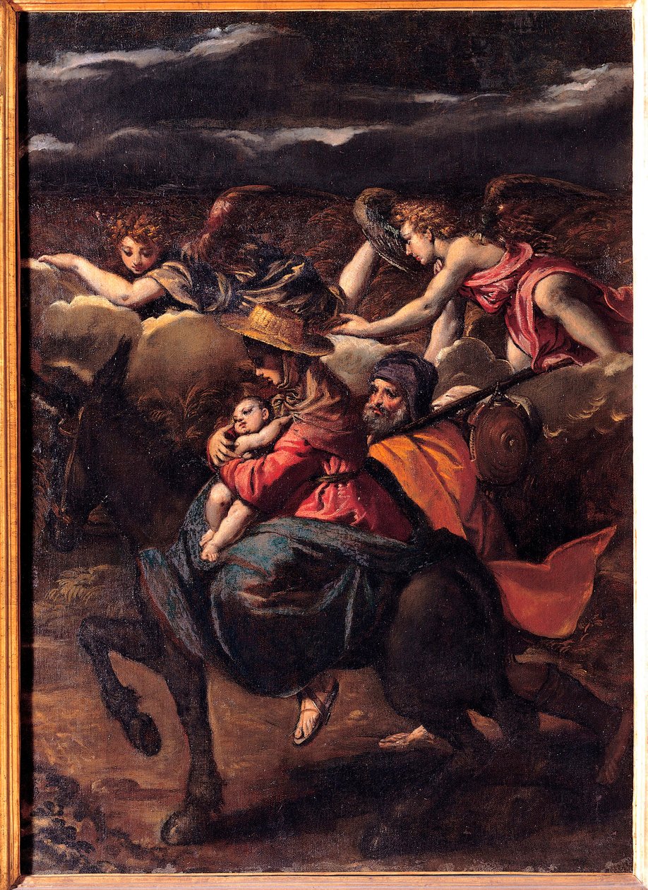 La fuite en Egypte - O voo para o Egipto - Pintura de Ippolito Scarsellino (Scarsella) (1551-1620), Óleo sobre tela 1585 (101x73 cm) - Musei Capitolini, Roma de Ippolito Scarcella