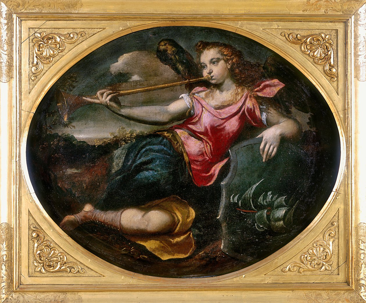 Fama, trabalho de Ippolito Scarsella, também conhecido como Lo Scarsellino, conservado na Galleria Estense em Modena de Ippolito Scarsella