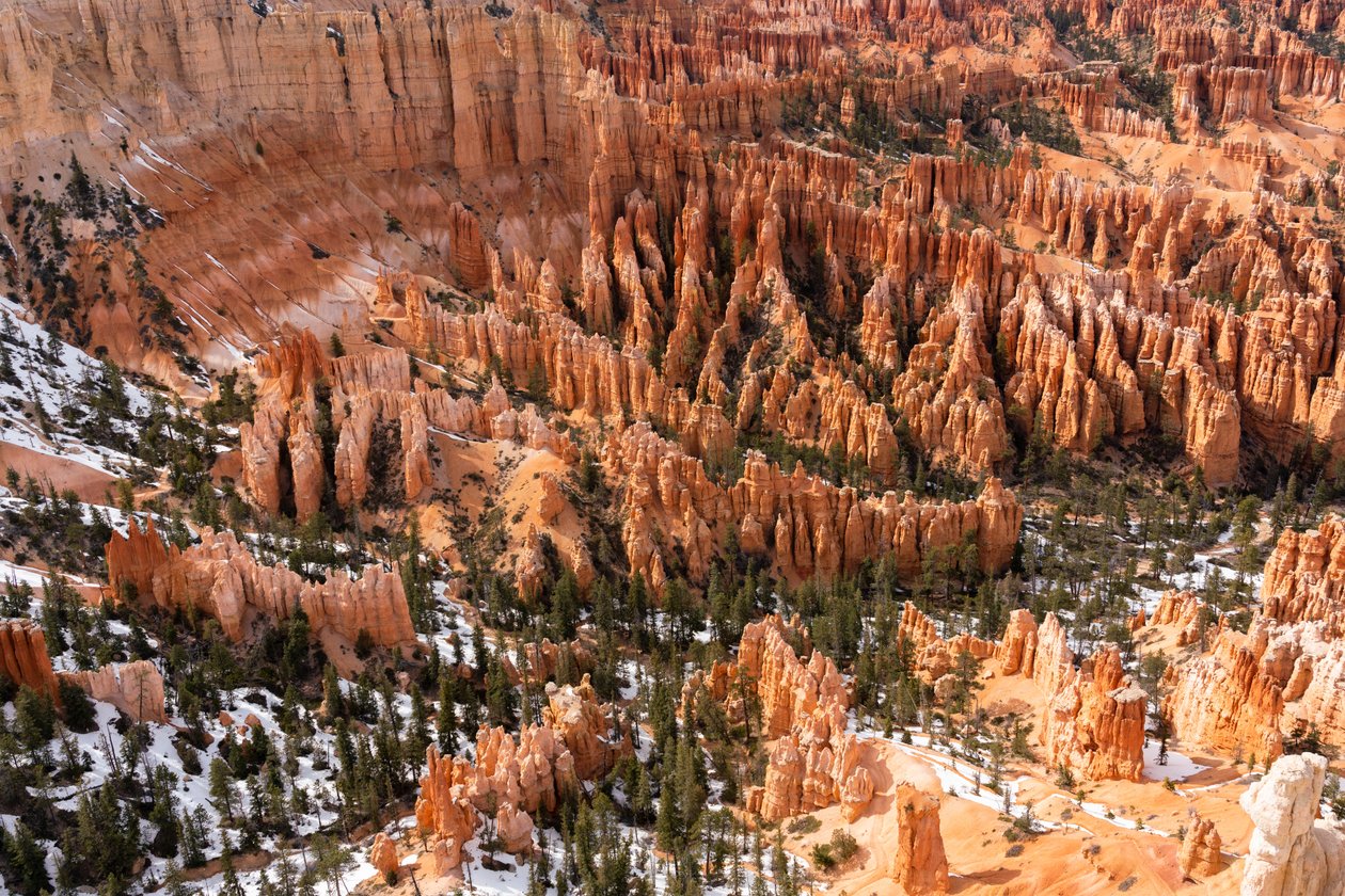 Hoodoos - espirais criadas pela erosão - no Parque Nacional de Bryce Canyon, no Utah, 2019 (foto) de Ira Block