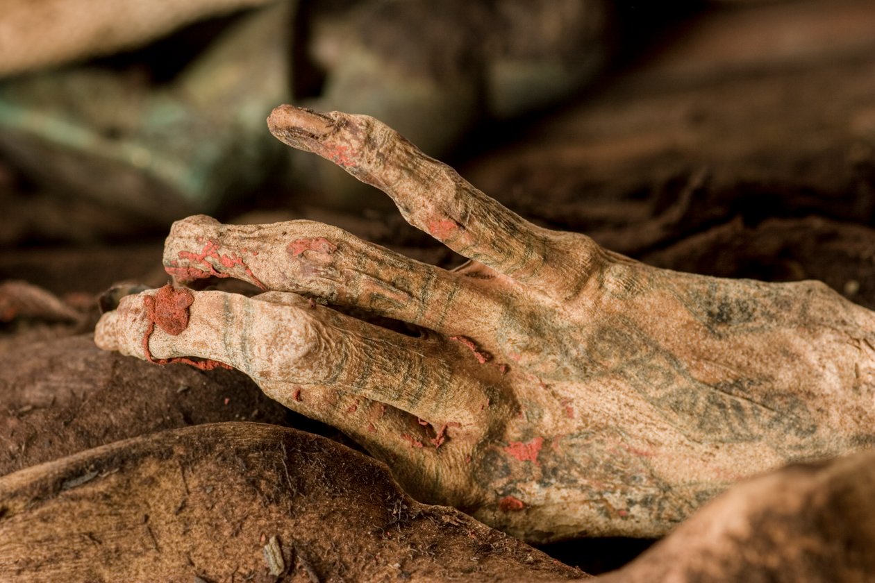 O corpo da múmia revelava uma pele bem conservada e tatuagens nas mãos e nos braços. Nesta altura, foi determinado que a múmia era do sexo feminino, o que é muito invulgar devido aos anteriores "poras" ou bastões de guerra encontrados com ela. de Ira Block