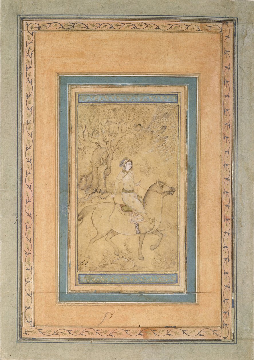 Cavaleiro em uma paisagem, meados do século XVII. de Iranian Master
