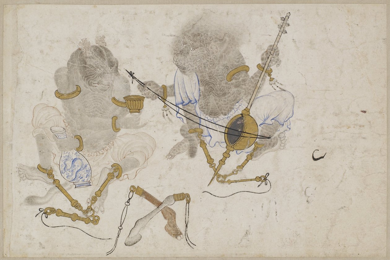 Dois demônios, acorrentados, século XV de Iranian Master