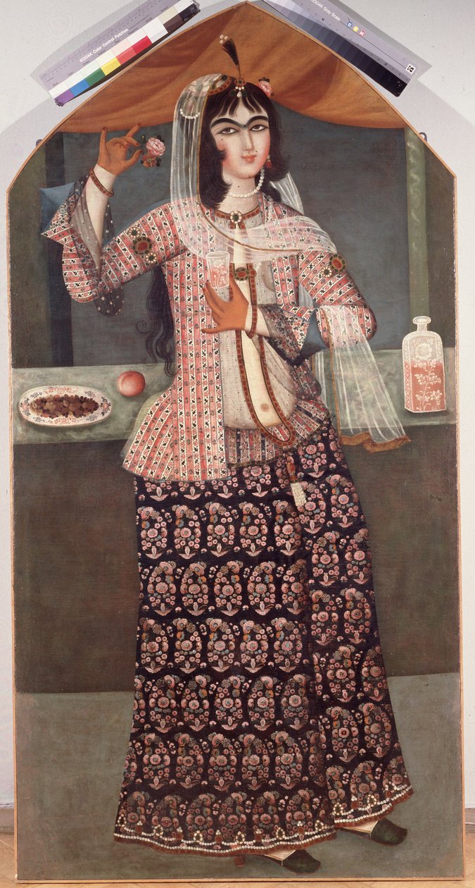 Mulher segurando uma rosa, início do século XIX. de Iranian Master