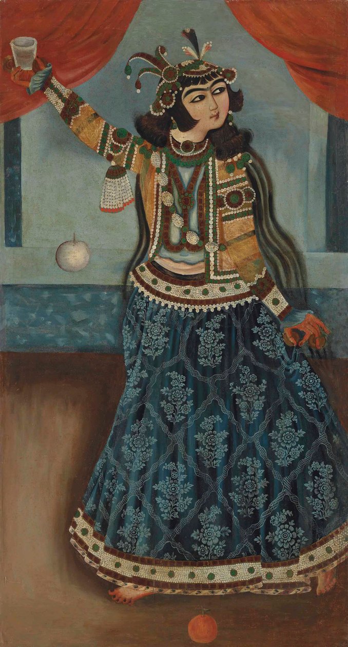 Uma dançarina em um vestido azul (óleo sobre tela) de Iranian School