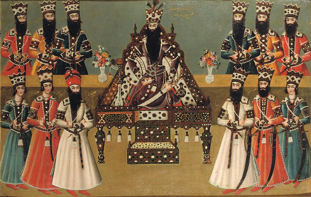 Fath "Ali Shah e seus cortesãos imediatos, c.1815 de Iranian School