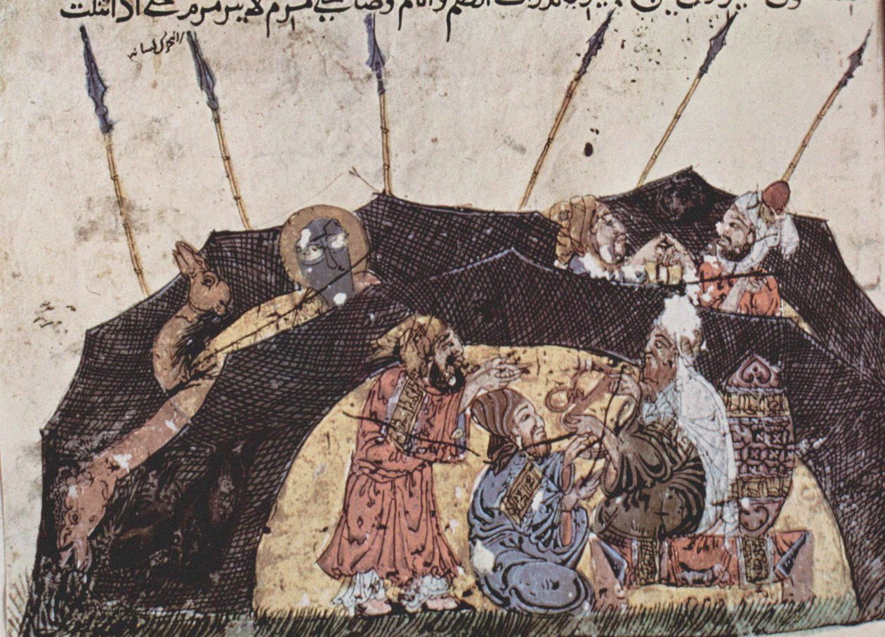 O 43º Maq Ma de Al-Hariri, 1225-1235 (tempera sobre papel) de Iraqi School