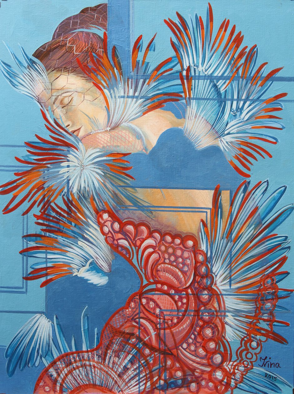 Vestido Vermelho e Chickadees, 2015 de Irina Corduban
