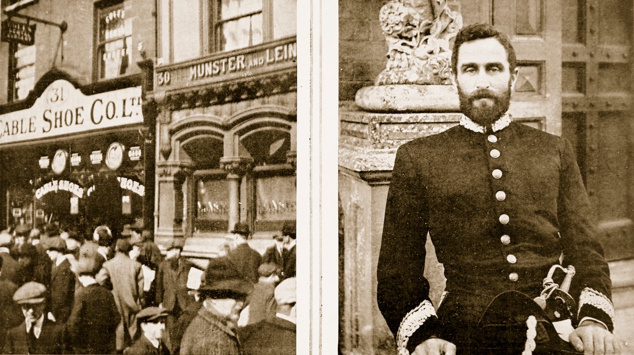 Looted por uma multidão de Dublin: uma loja de inicialização na rua Sackville e Instigador da rebelião irlandesa com ajuda alemã: Sir Roger Casement, do The Illustrated War News, 1916 de Irish Photographer