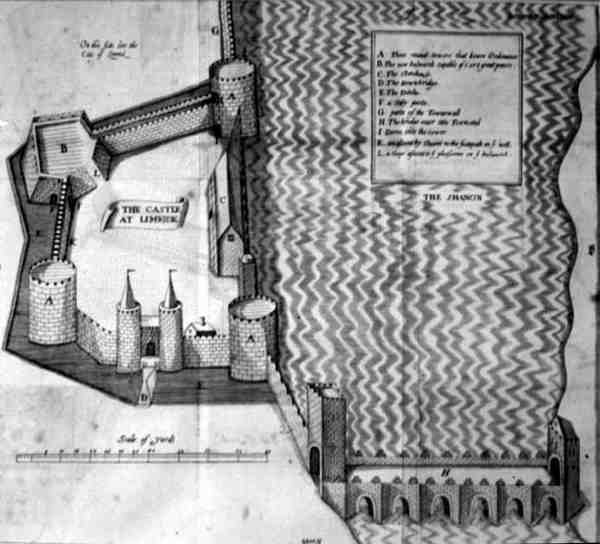 Plano do Castelo de Limerick, Irlanda do Século XVII (gravura) de Irish School