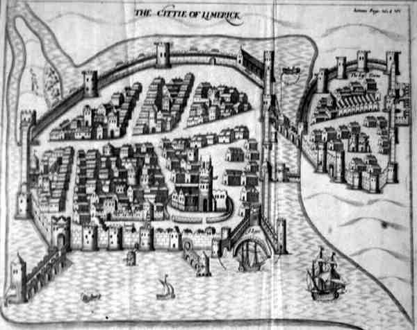 Plano do século XVII da Cidade de Limerick, Irlanda (gravura) de Irish School