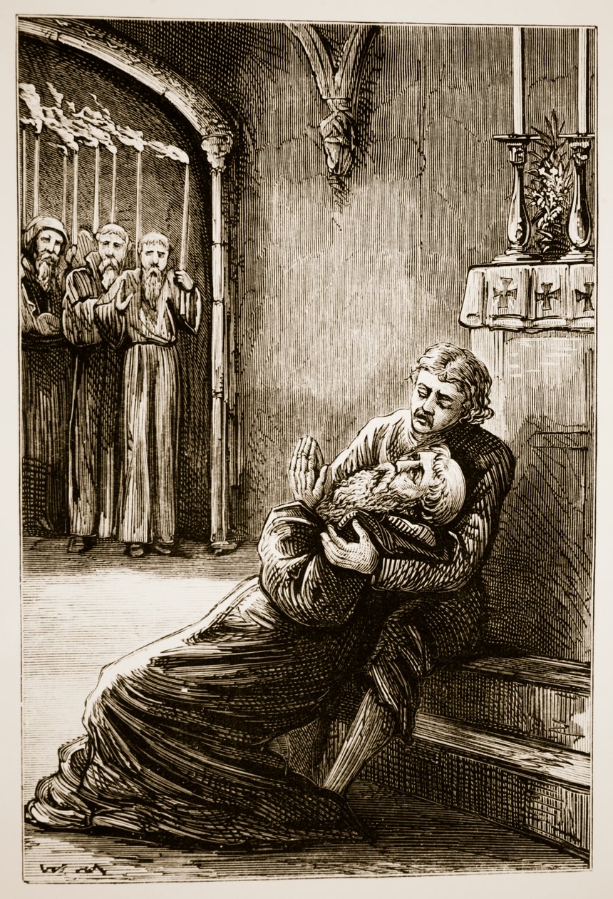 Morte de São Columba, de The Trias Thaumaturga, ou Three Wonder-Working Saints of Ireland, de Mary Cusack (1829-99), publicada em 1890 de Irish School