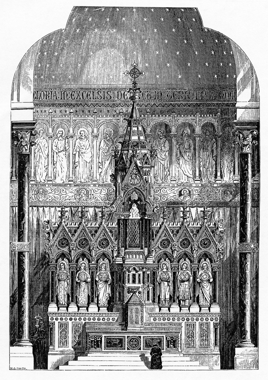 Altar alto de Santo Afonso de Liguori, Limerick, Irlanda, ilustração de &39;The Builder&39;, 1865 de Irish School
