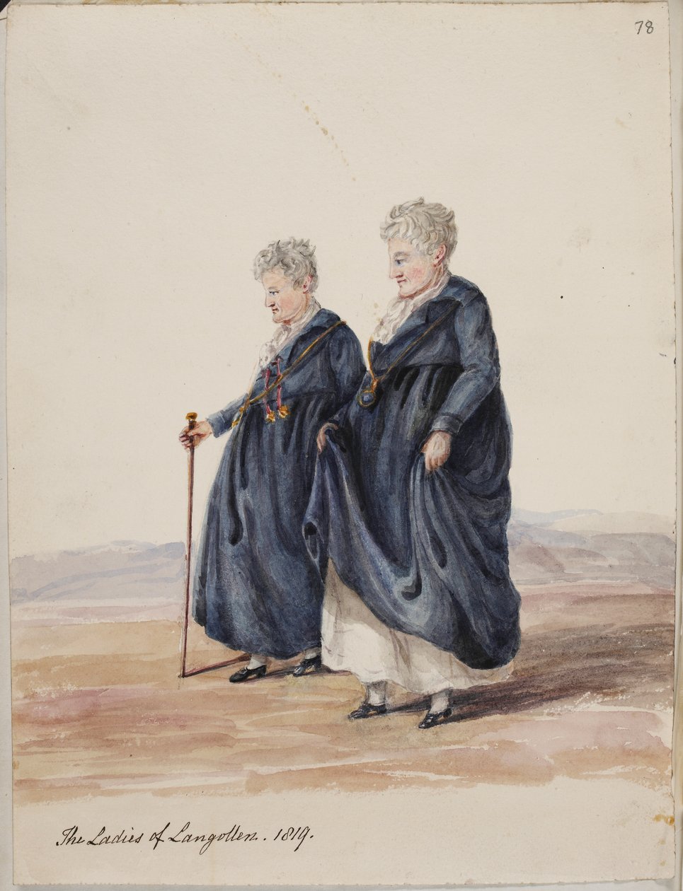 Lady Eleanor Butler e Miss Sarah Ponsonby, As senhoras de Llangollen, c.1816 (desenho) de Irish School