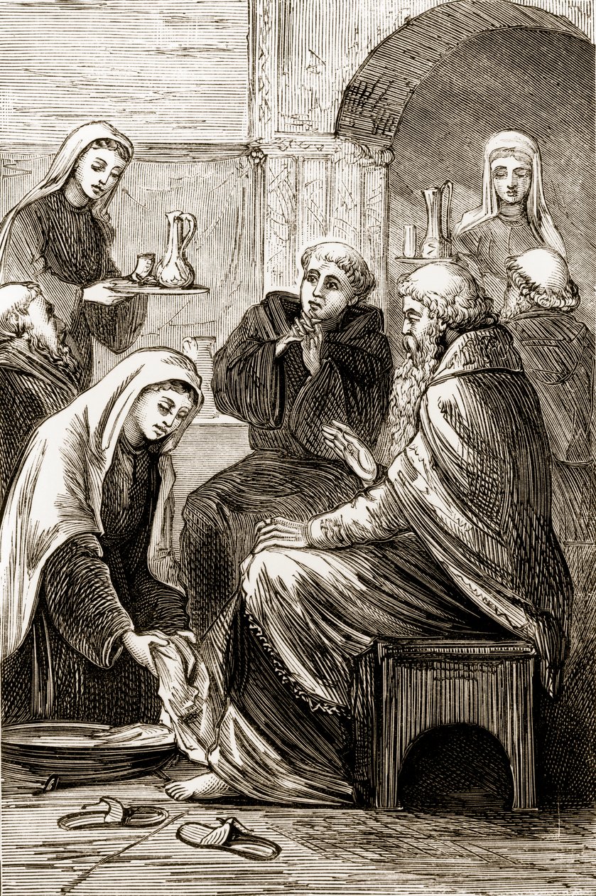 St. Brigit entretendo um bispo, de The Trias Thaumaturga, ou três santos trabalhadores da Irlanda, de Mary Cusack (1829-99), publicado em 1890 de Irish School