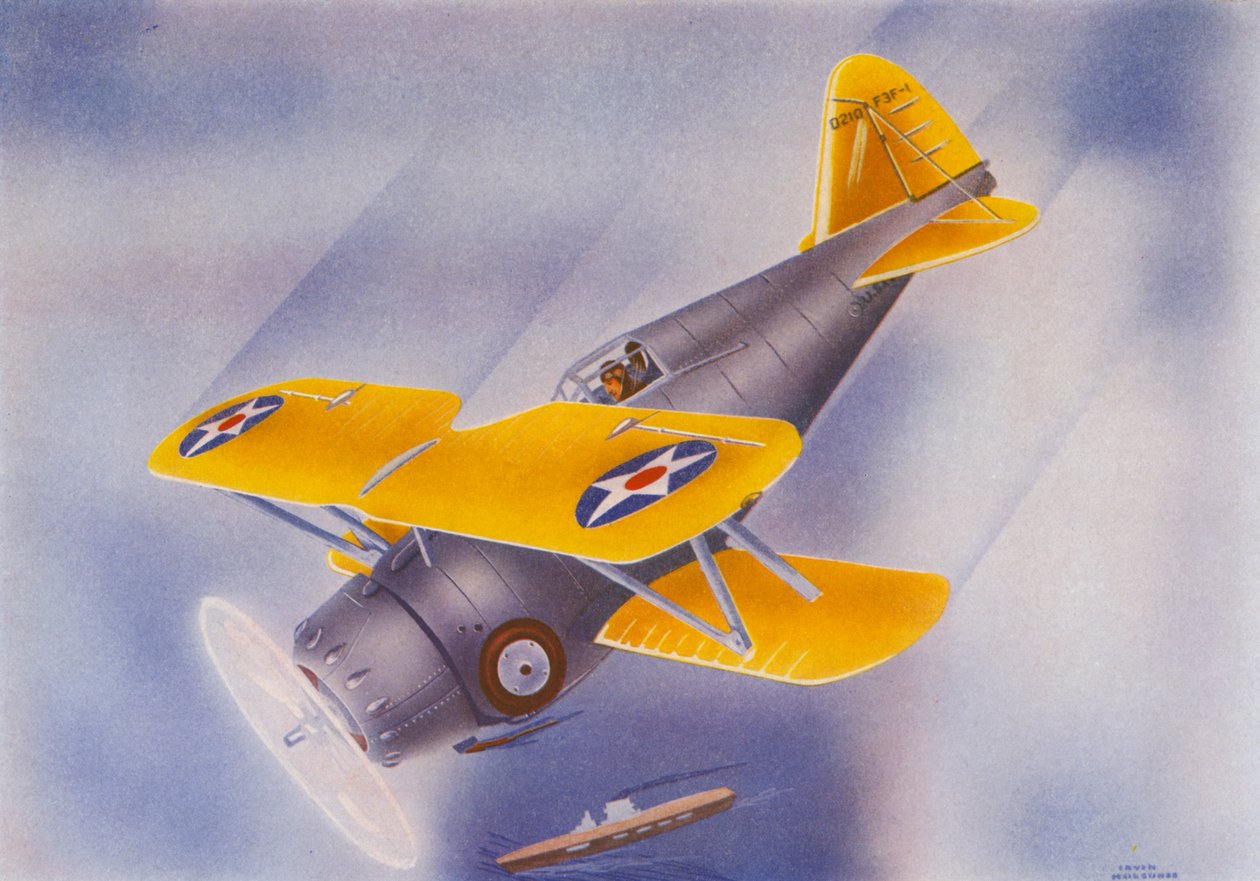 Caça Grumman (litografia a cores) de Irvin L. Holcombe