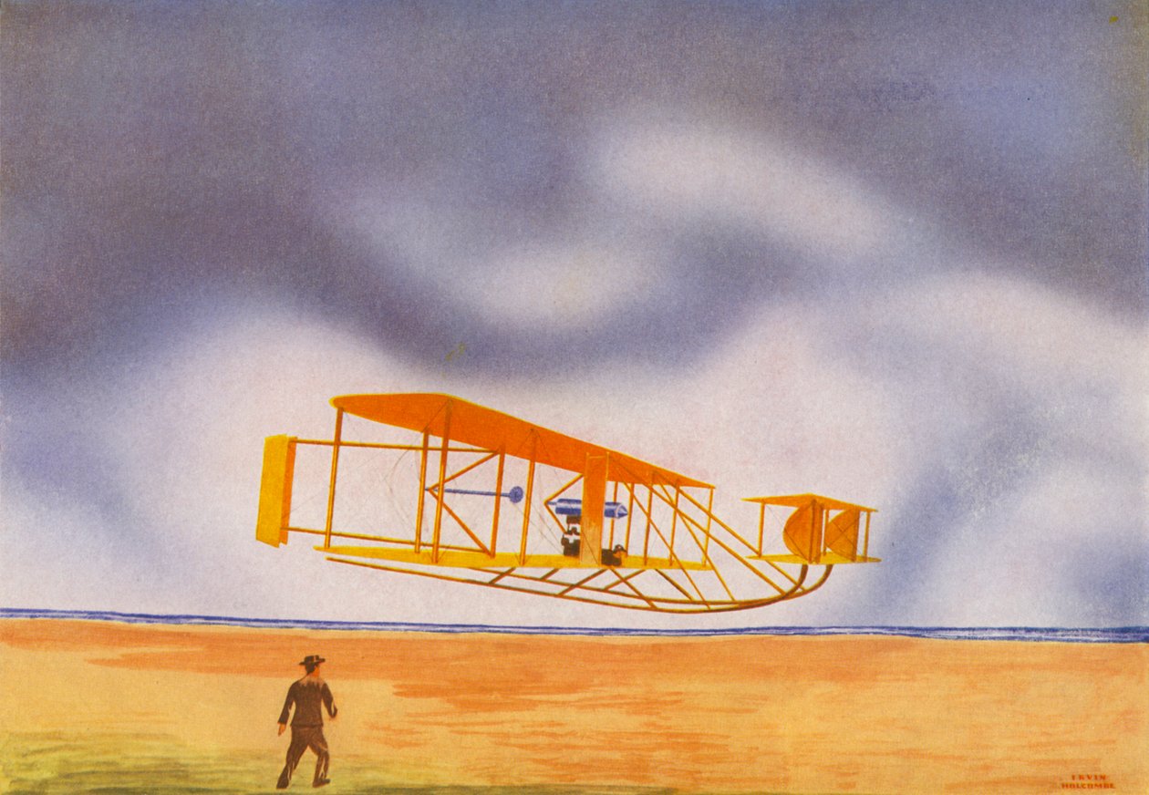 O avião dos irmãos Wright (litografia a cores) de Irvin L. Holcombe
