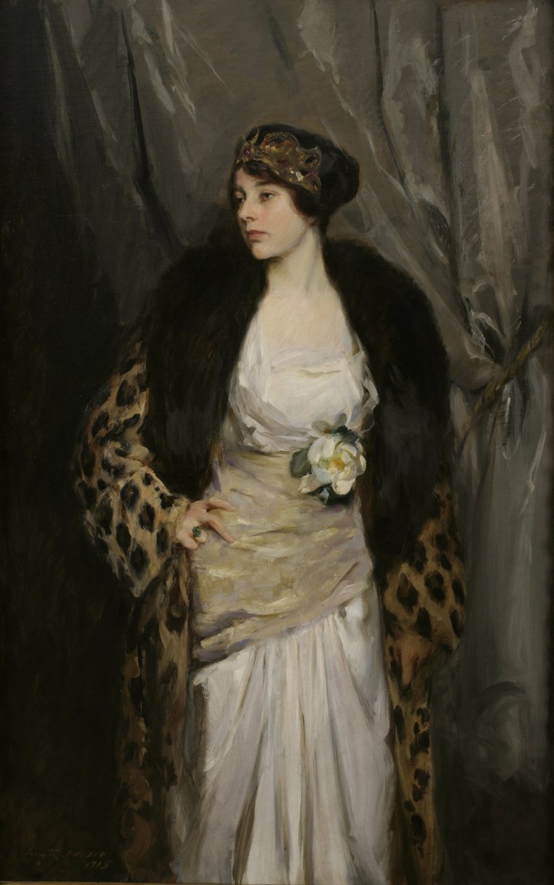 Gladys Wiles em um casaco de leopardo (O casaco de leopardo) de Irving Ramsay Wiles