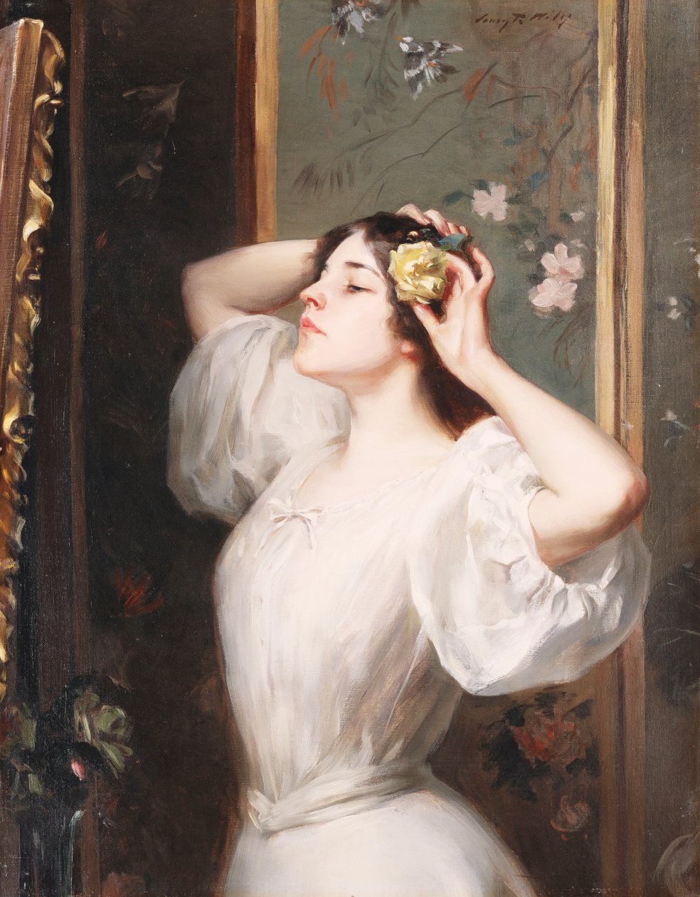 A Rosa Amarela, c.1900 (óleo sobre tela) de Irving Ramsay Wiles